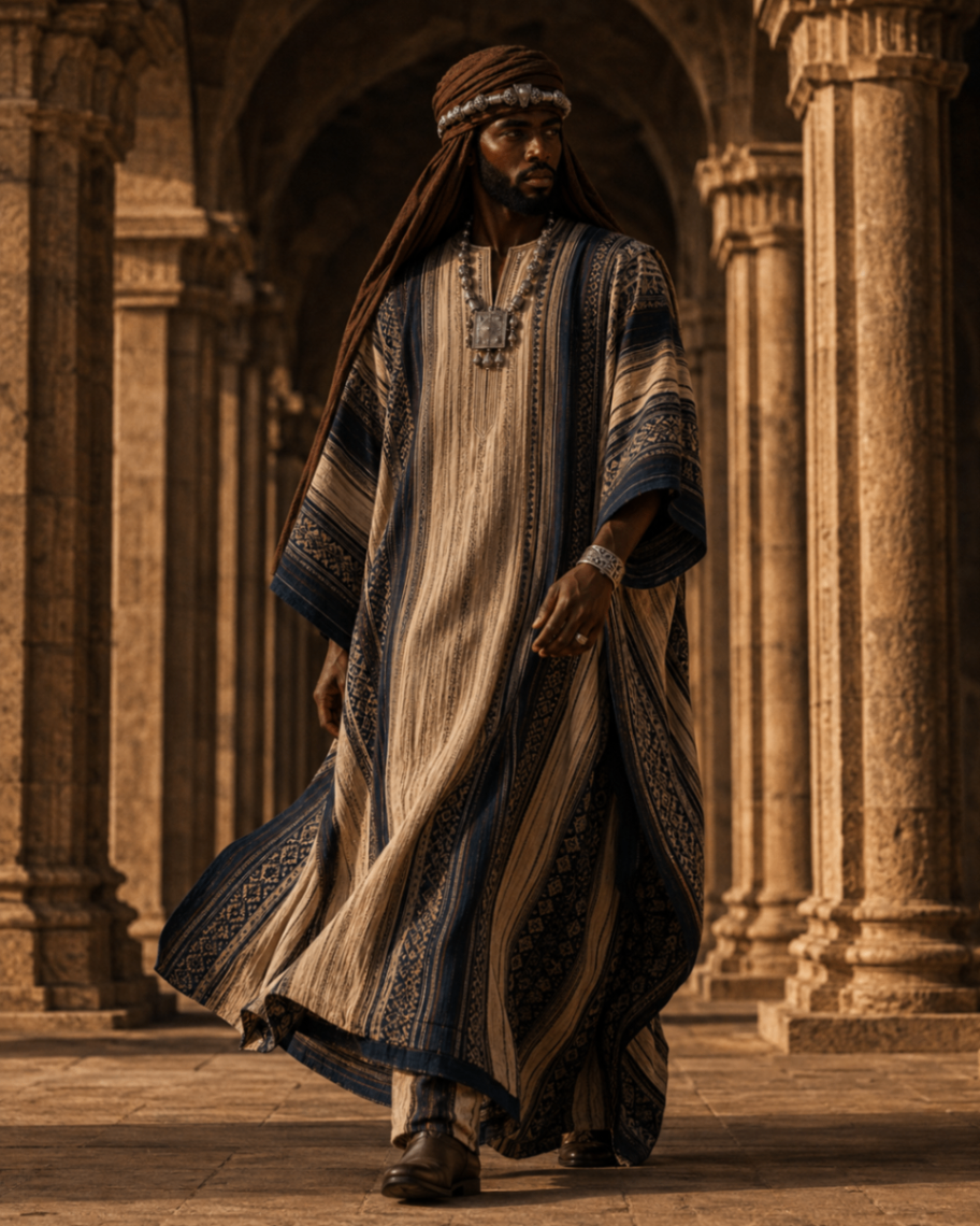 Styling study: robe in movement with layered silver regalia
