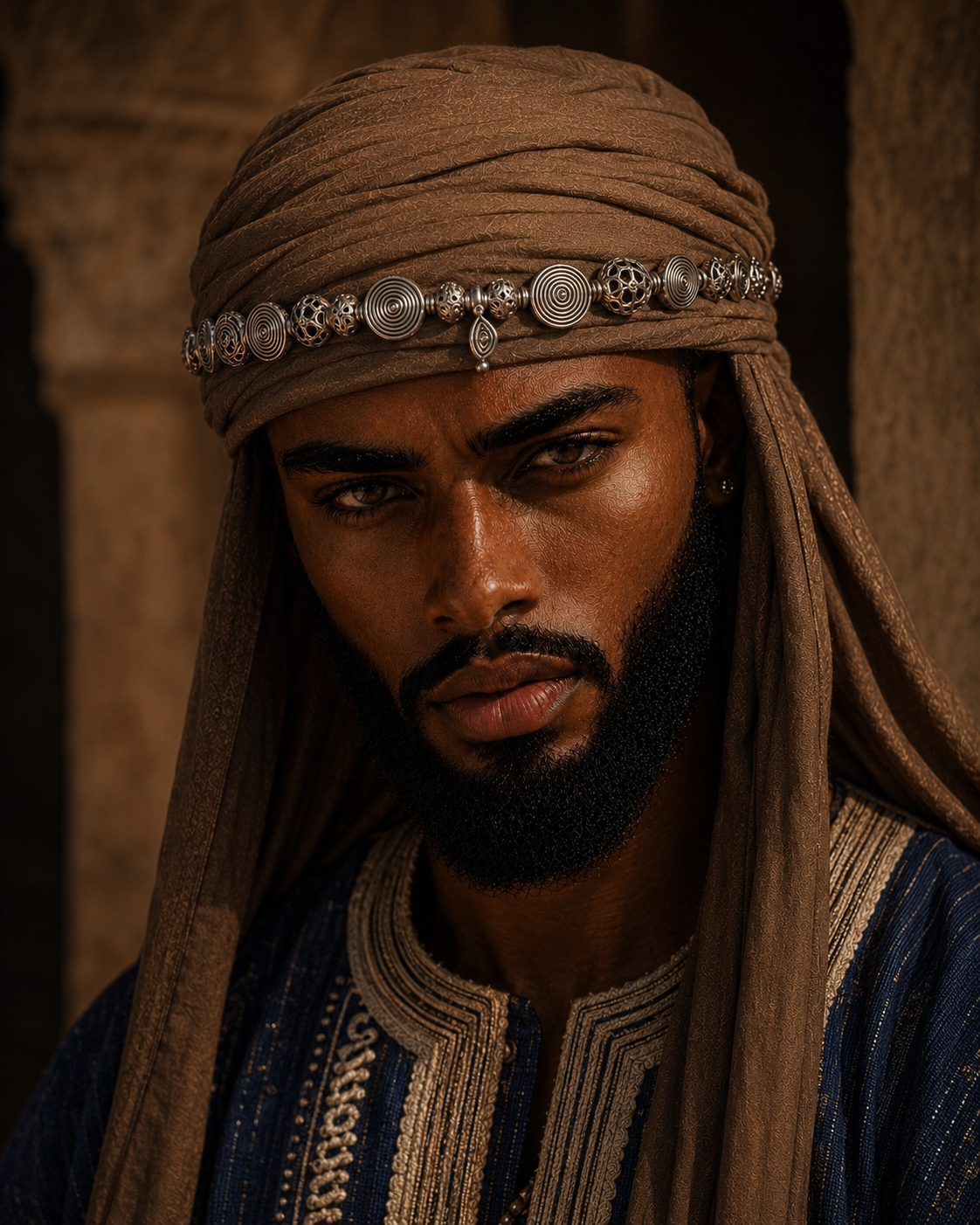 Detail study: spiral and filigree discs across a head band