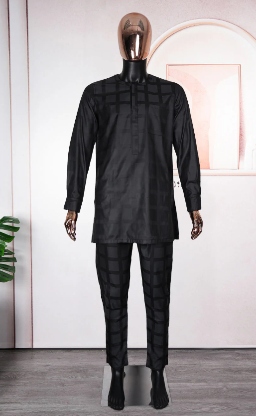 Long Sleeve African Suit (Pattern Black)