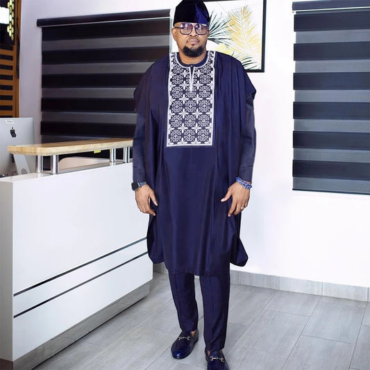 African Agbada (Navy & Light Blue)