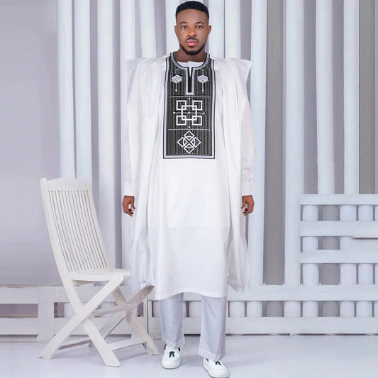 African Agbada (White & Grey)