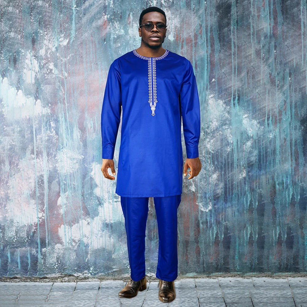 Long Sleeve African Suit (Blue)