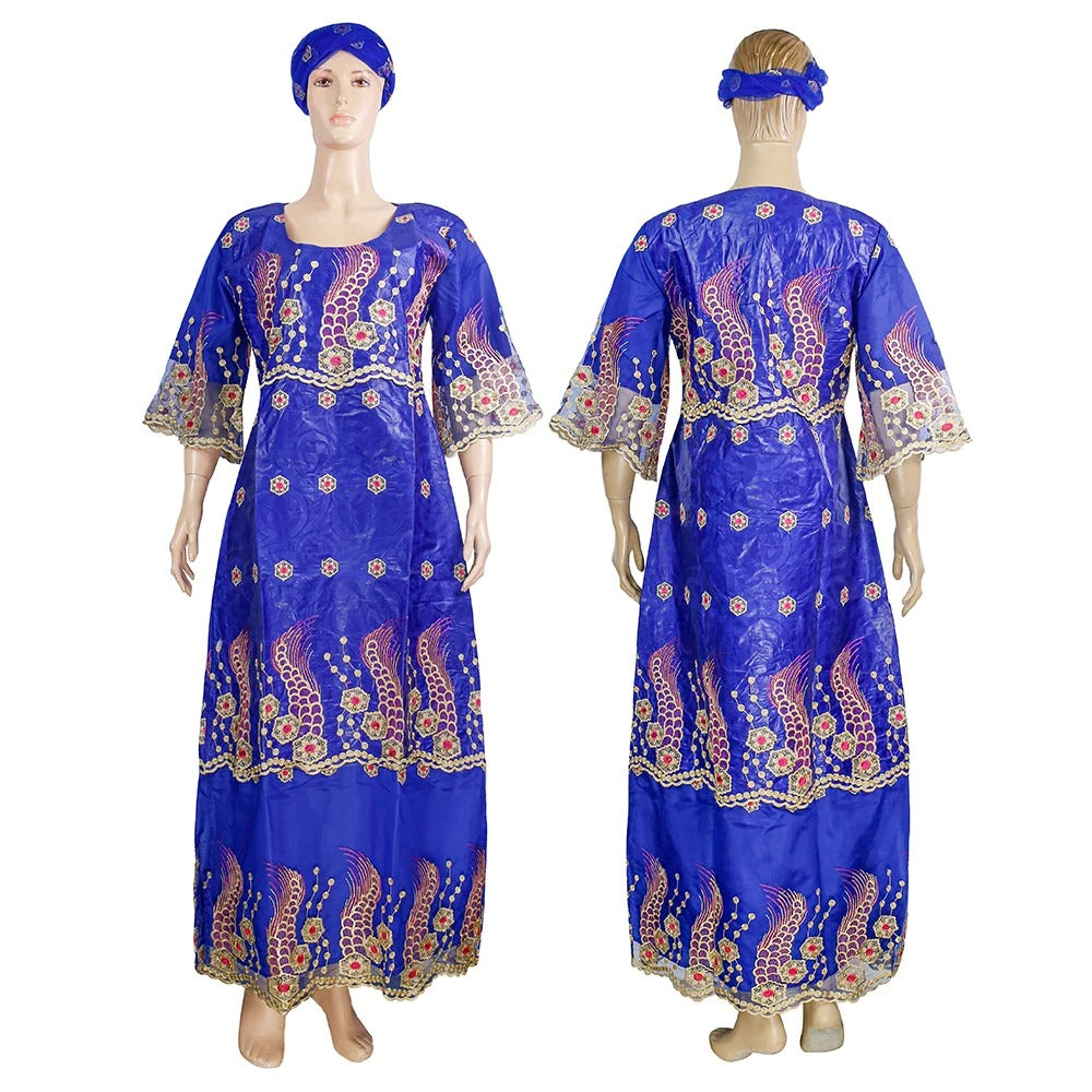 Embroided African Maxi Dress (Blue)