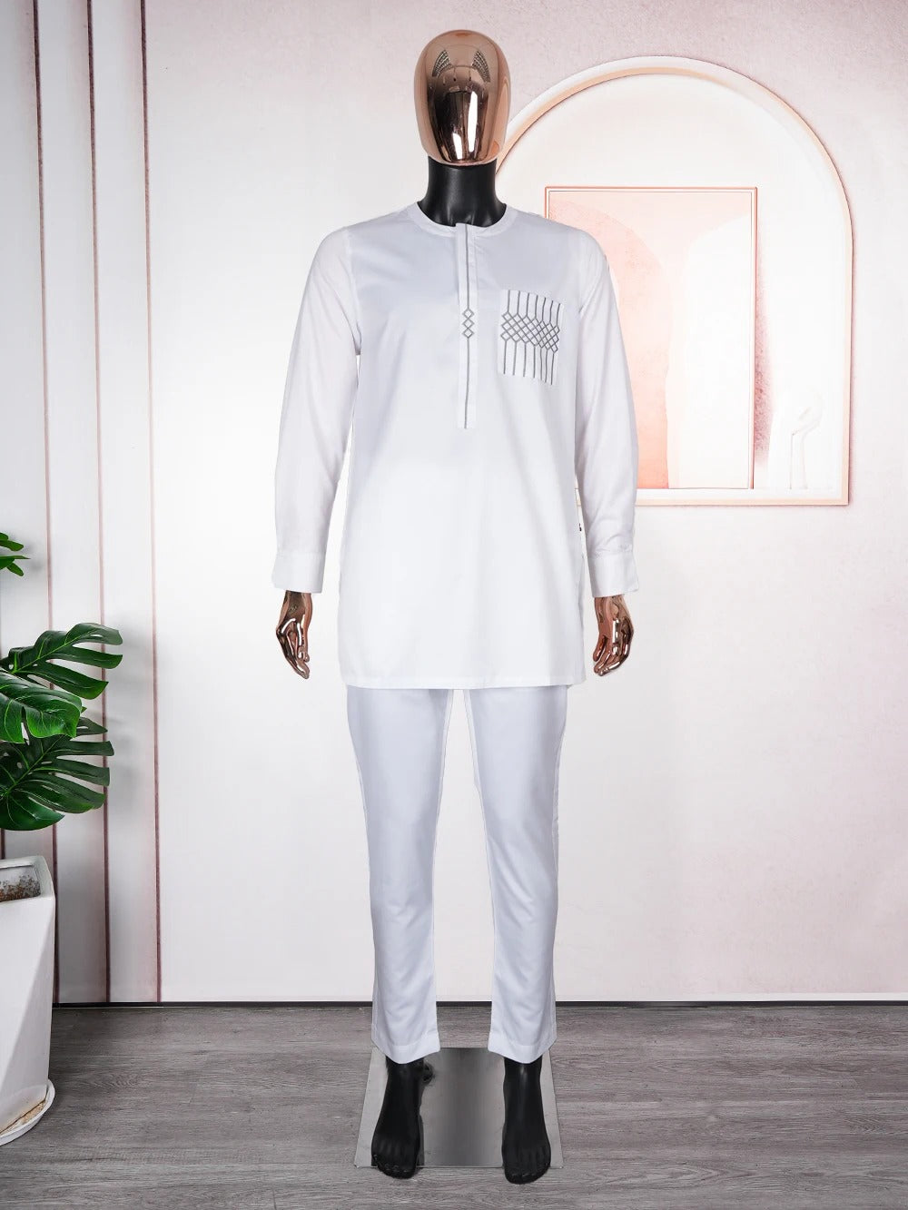 Long Sleeve African Suit (White)