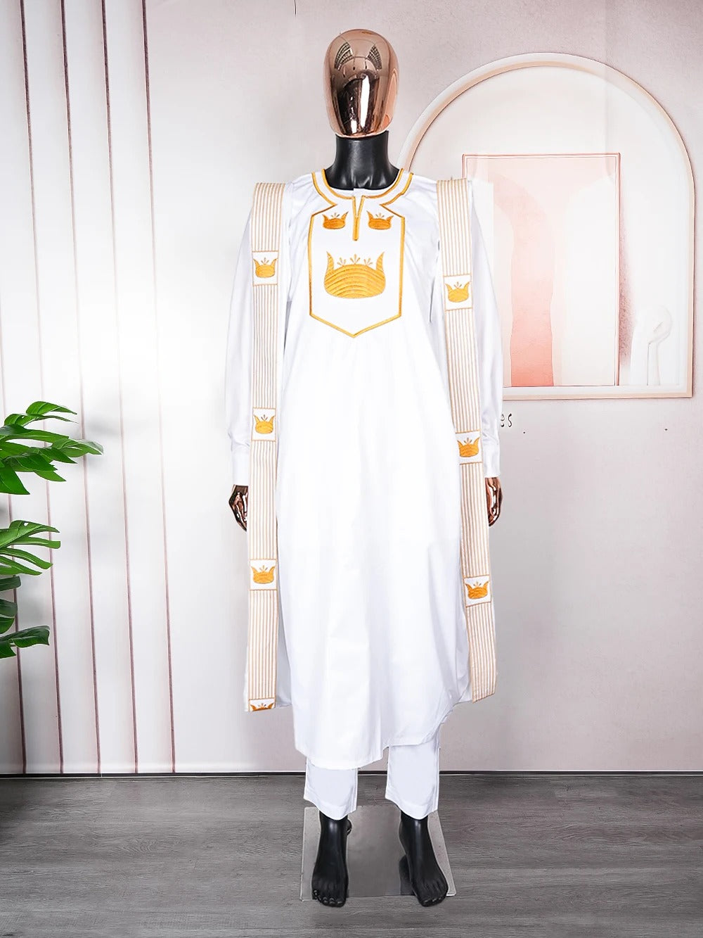 African Agbada (White & Gold)