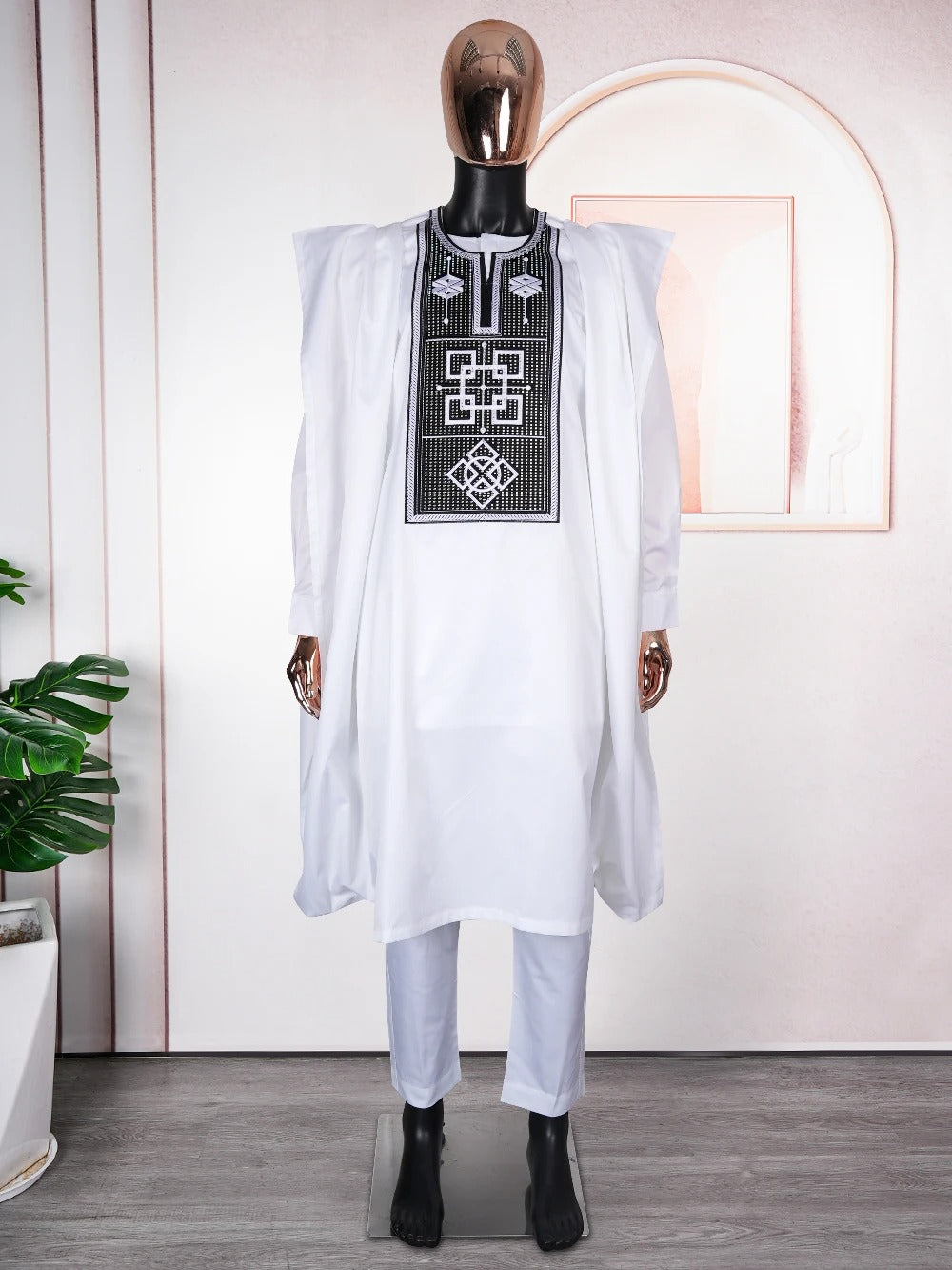 African Agbada (White & Grey)