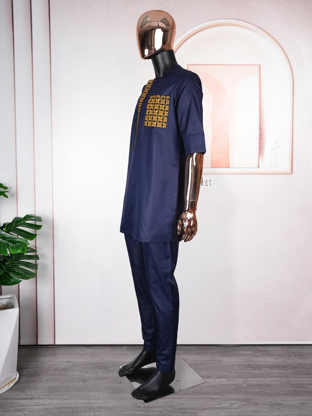 Short Sleeve African Suit (Navy)