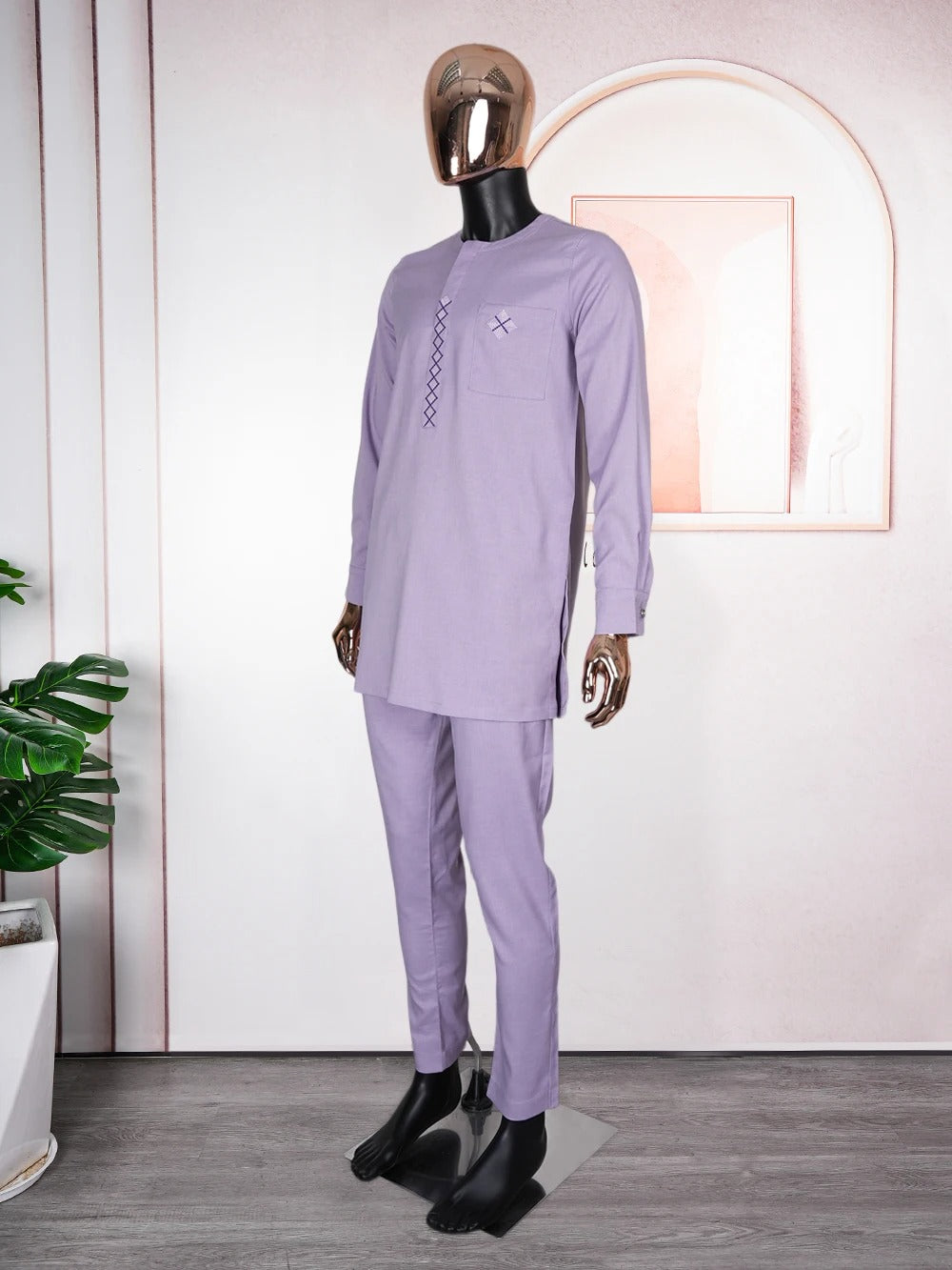 Long Sleeve African Suit (Lavender)