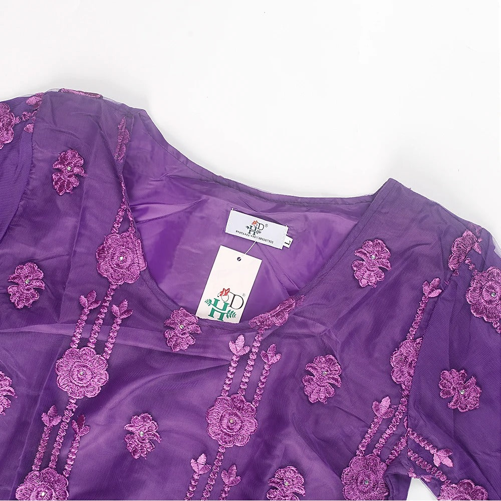 Embroided African Maxi Dress (Purple)