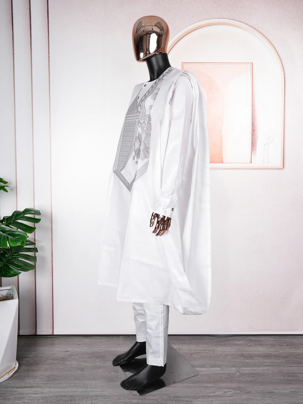 African Agbada (White & Grey)