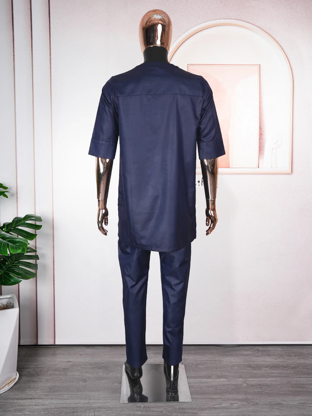 Short Sleeve African Suit (Navy)