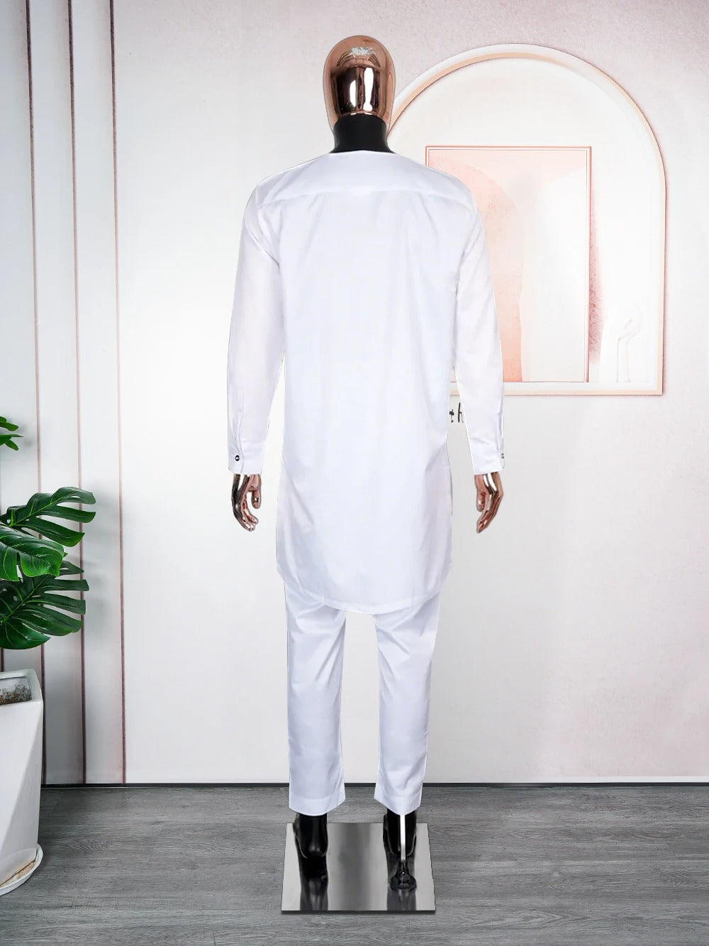 Long Sleeve African Suit (White & Black)