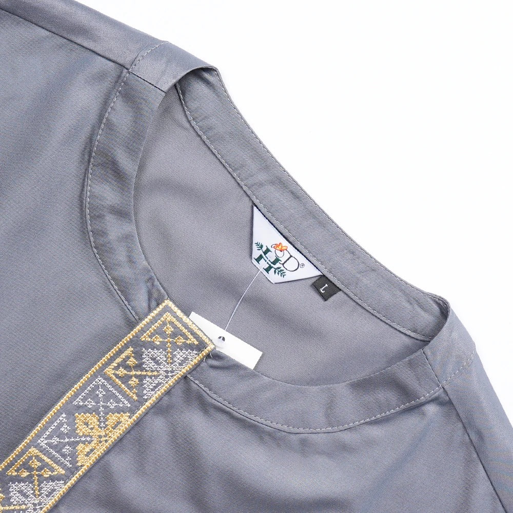 Short Sleeve African Suit (Grey)