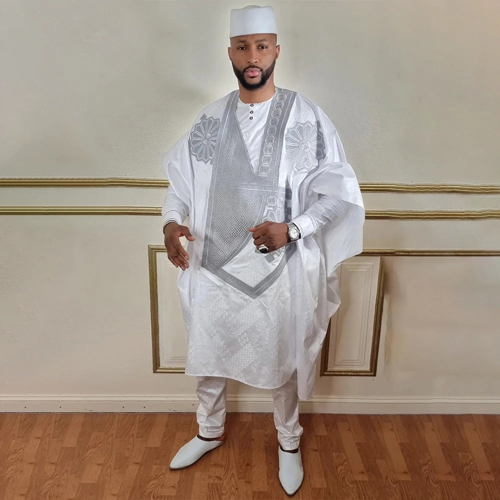 African Agbada (White & Grey)