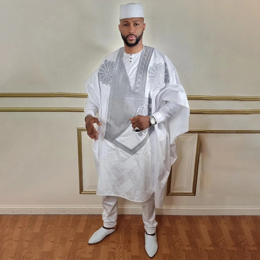 African Agbada (White & Grey)