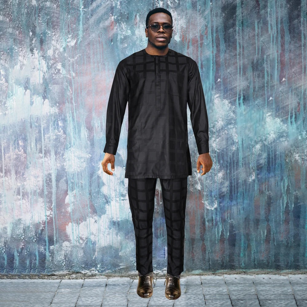 Long Sleeve African Suit (Pattern Black)