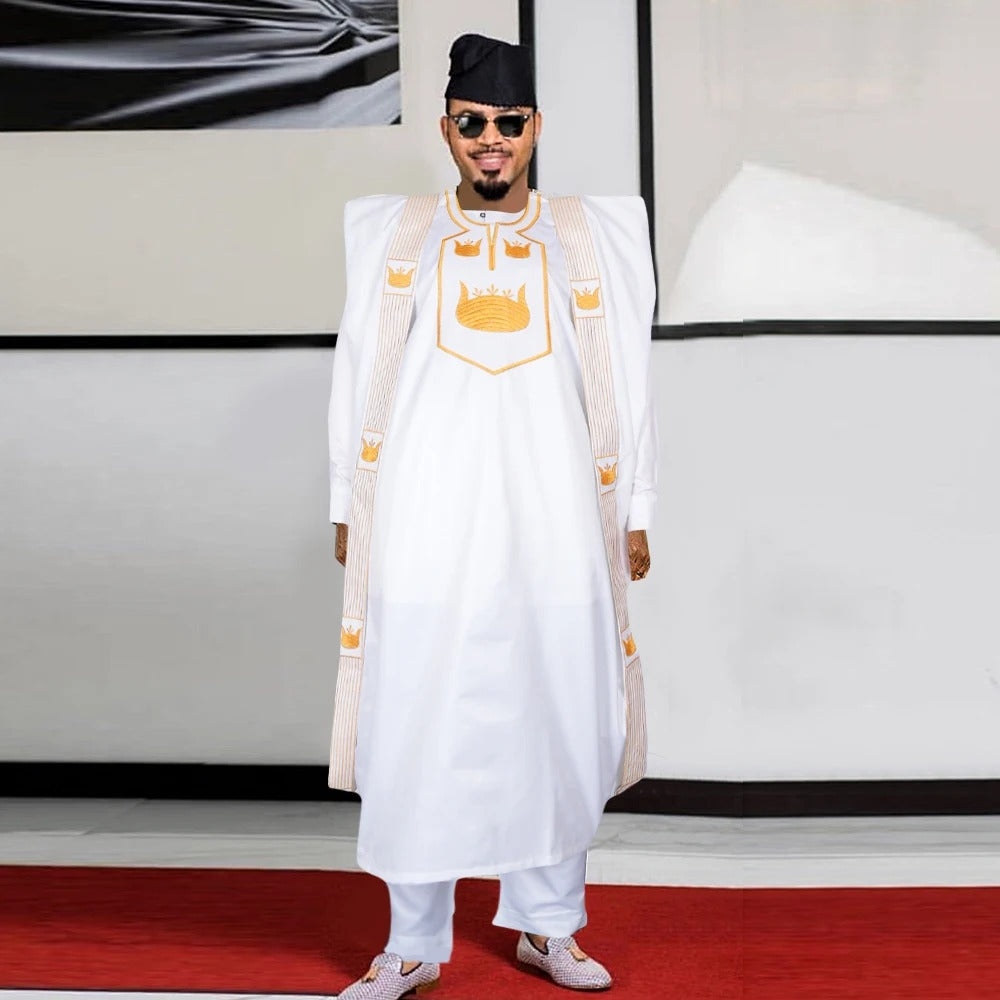 African Agbada (White & Gold)